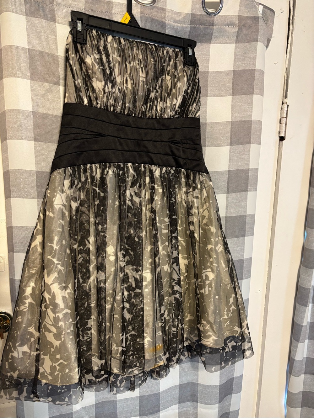 Max & Cleo Black and Gray Strapless Floral A-Line Dress